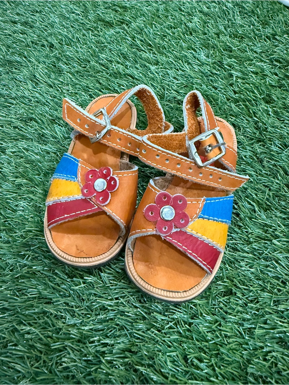 Kids Multi-Color Leather Flower Sandals
